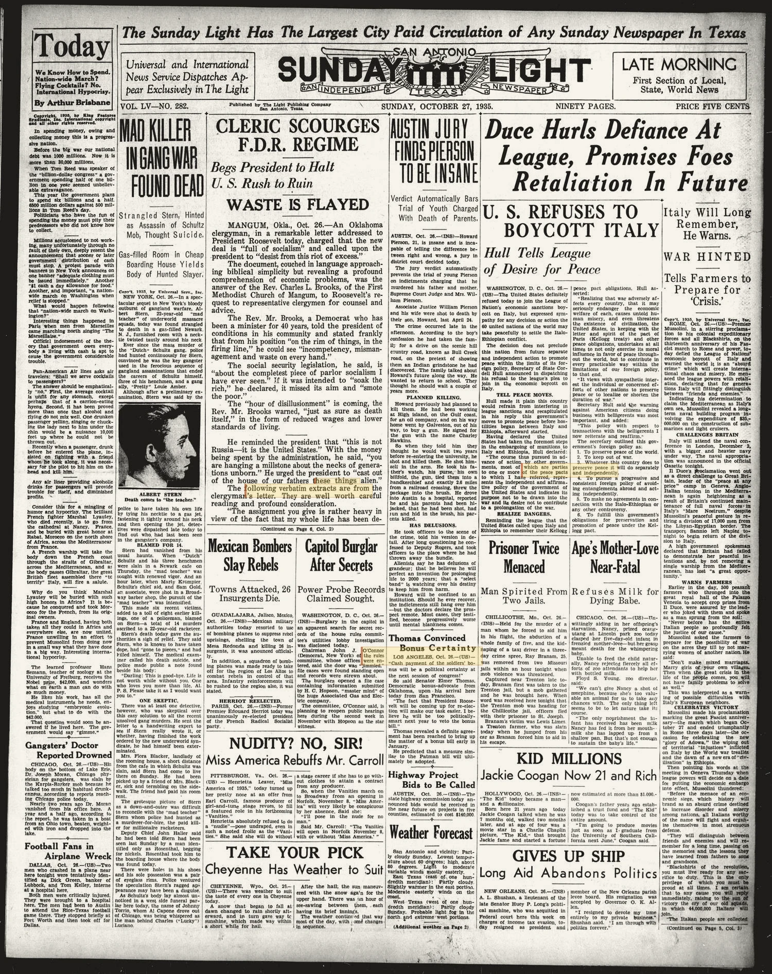 San Antonio Sunday Light (San Antonio, Tex.), Vol. 55, No. 282, Ed. 1 Sunday, October 27, 1935